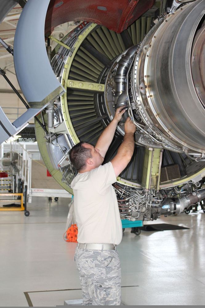 Engine maintenance on a KC-135 Stratotanker